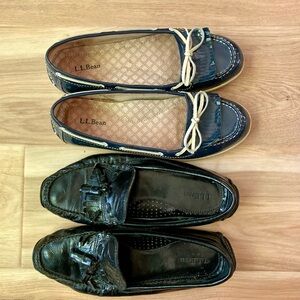 L.L. Bean bundle of 2 Women's size 9.5 Navy deck shoes and Black leather Loafers